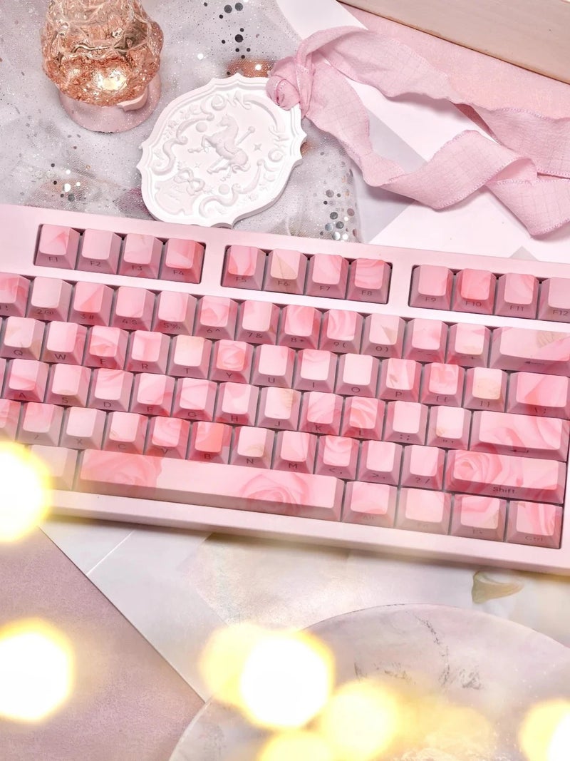 Bluejw High Quality 84-Key Mechanical Gaming Keyboard - Rose Pink PBT Cherry Profile Side Print Keycaps - Image 3